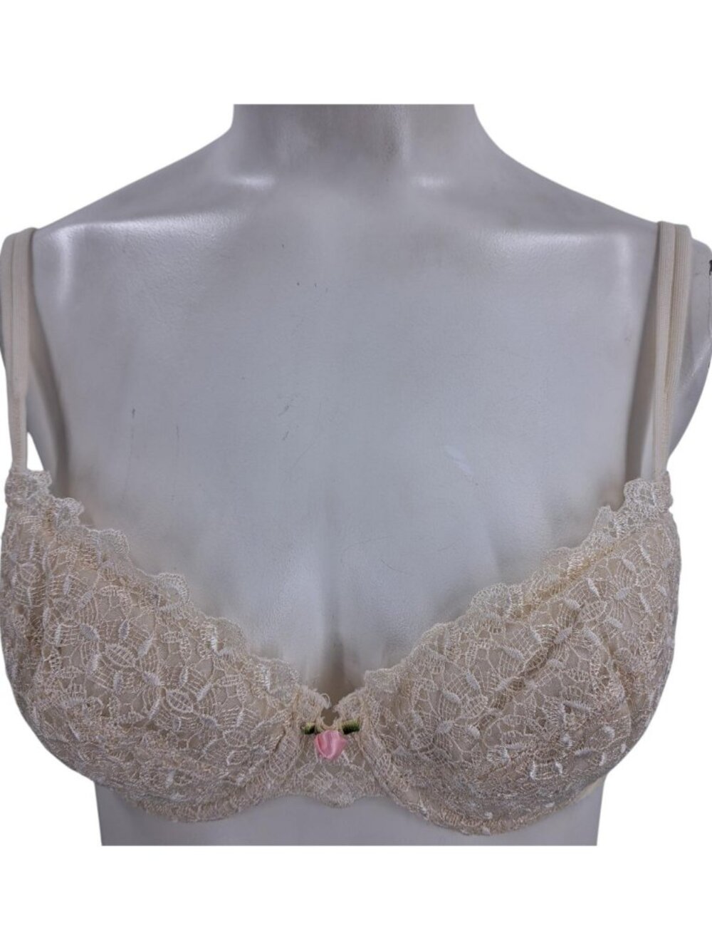 Lace Underwire Bra in Beige with Pink Accent